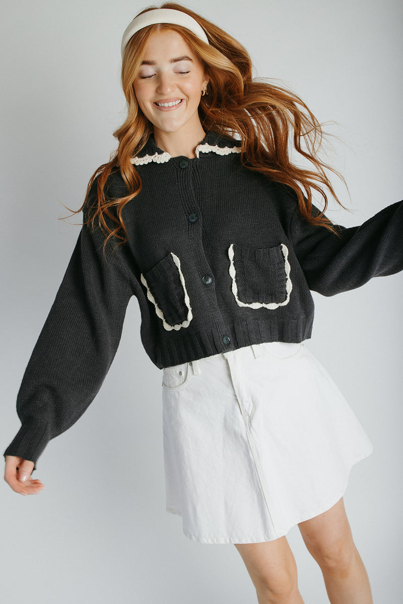 The Jones Collared Cardigan in Cottage Green