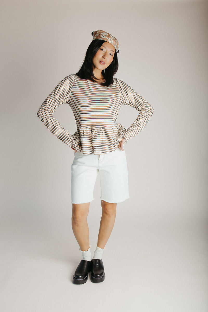 The Irvine Waffle Textured Blouse in Cream + Taupe