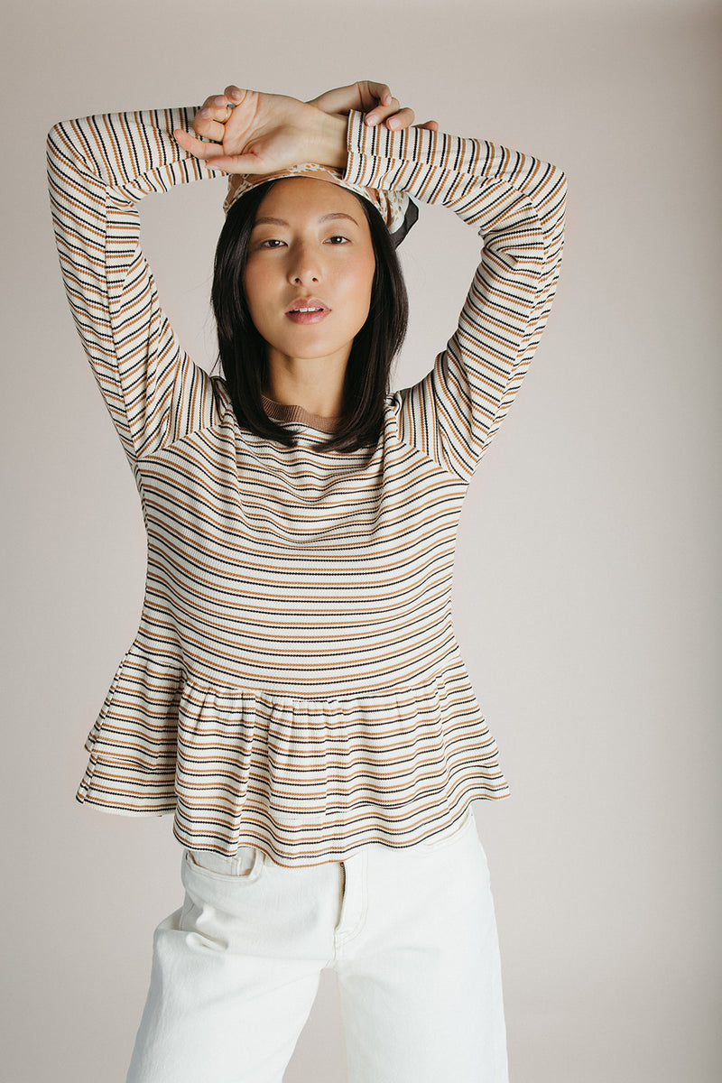 The Irvine Waffle Textured Blouse in Cream + Taupe