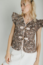 The Galvez Button-Up Vest in Black Floral