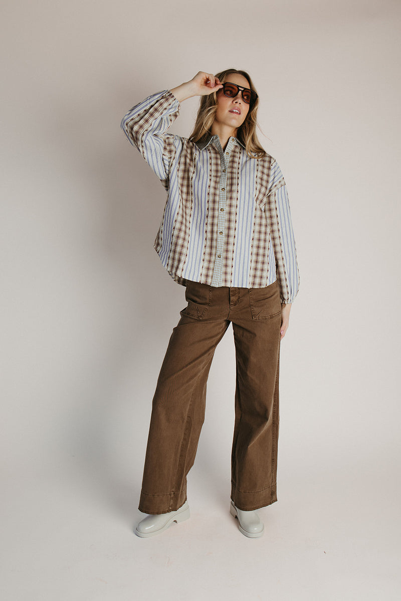 The Hartley Button-Up Blouse in Walnut Combo