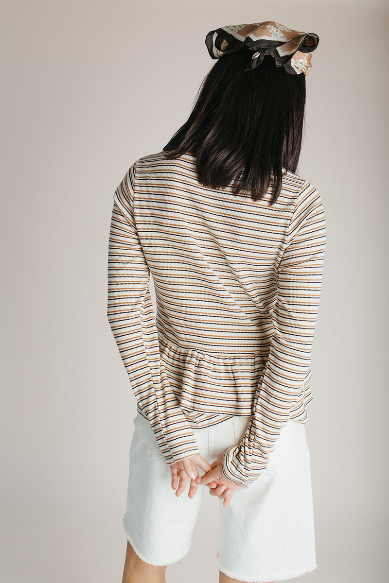 The Irvine Waffle Textured Blouse in Cream + Taupe