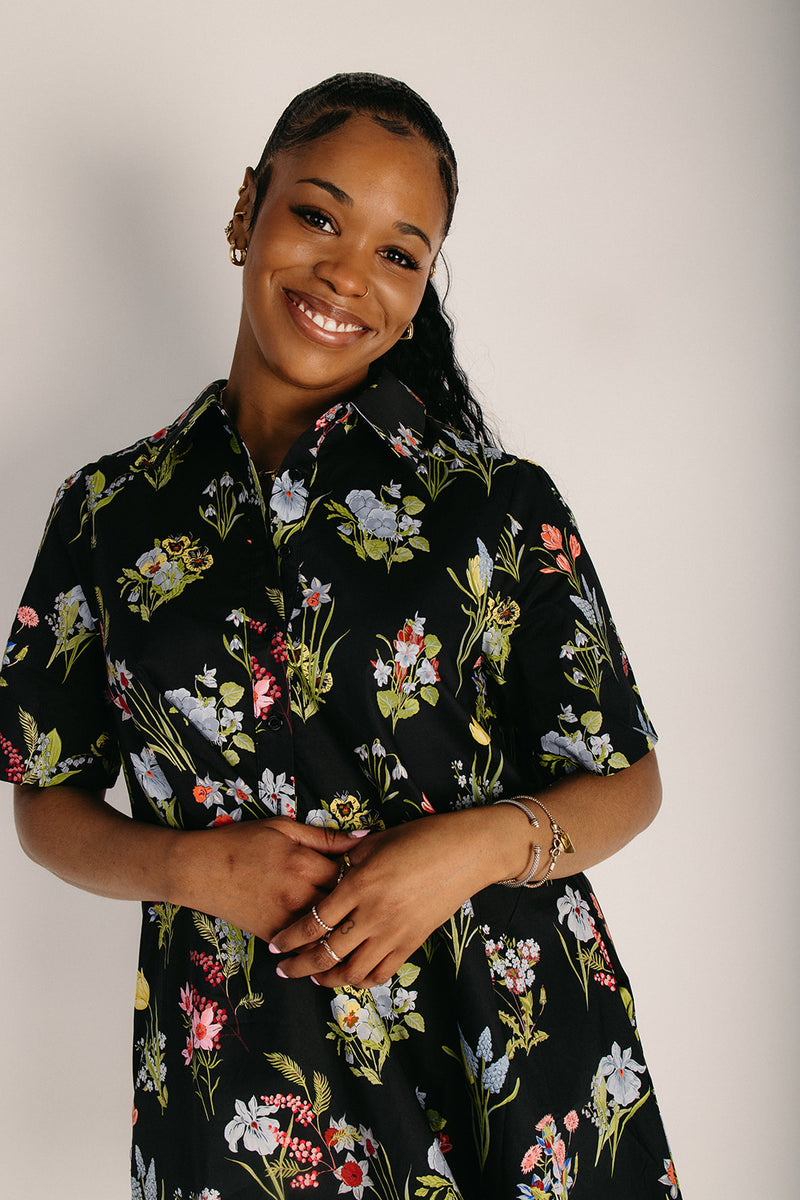 The Yankova Floral Shirt Dress in Black Medium