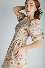 The Joanne Stitch Print Midi Dress in Natural Multi