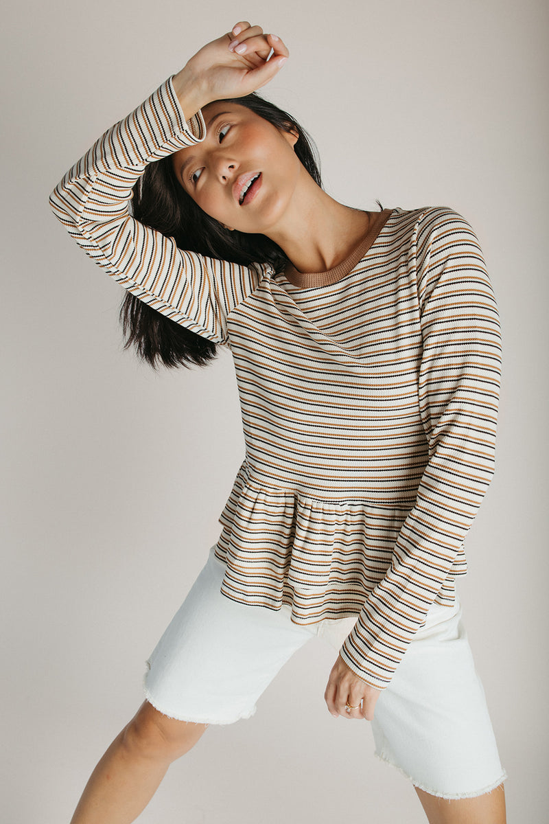 The Irvine Waffle Textured Blouse in Cream + Taupe