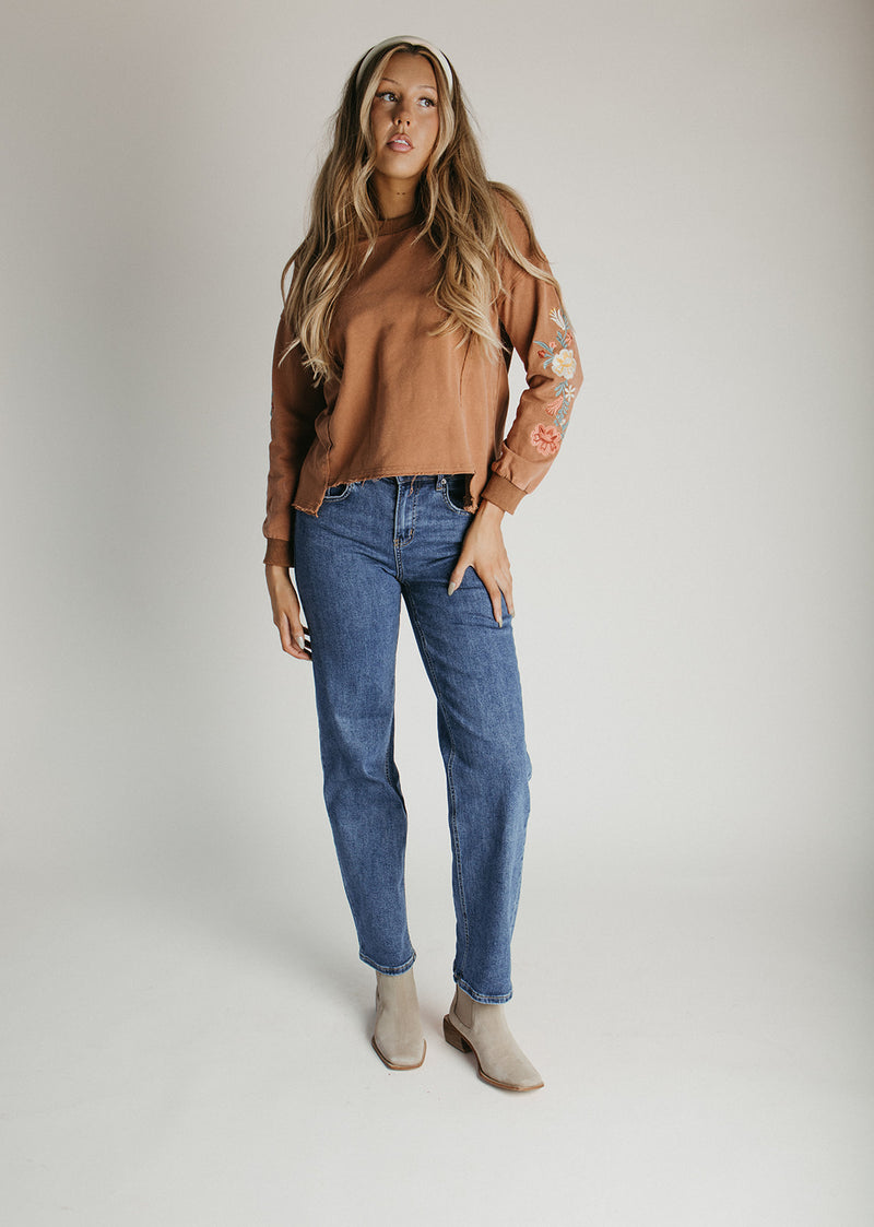 The Cannon Floral Embroidered Blouse in Washed Caramel