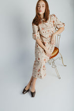 The Joanne Stitch Print Midi Dress in Natural Multi