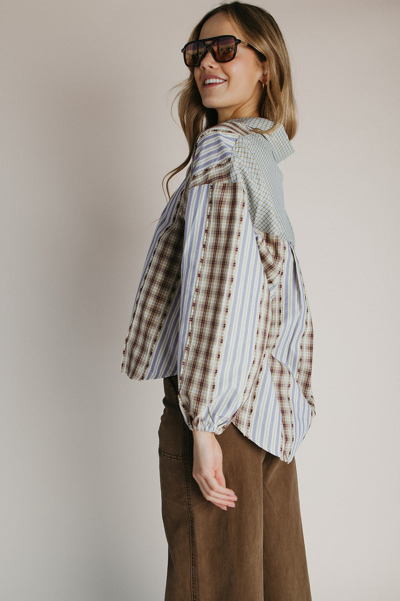 The Hartley Button-Up Blouse in Walnut Combo