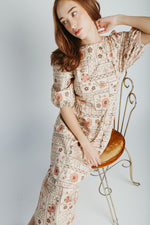 The Joanne Stitch Print Midi Dress in Natural Multi
