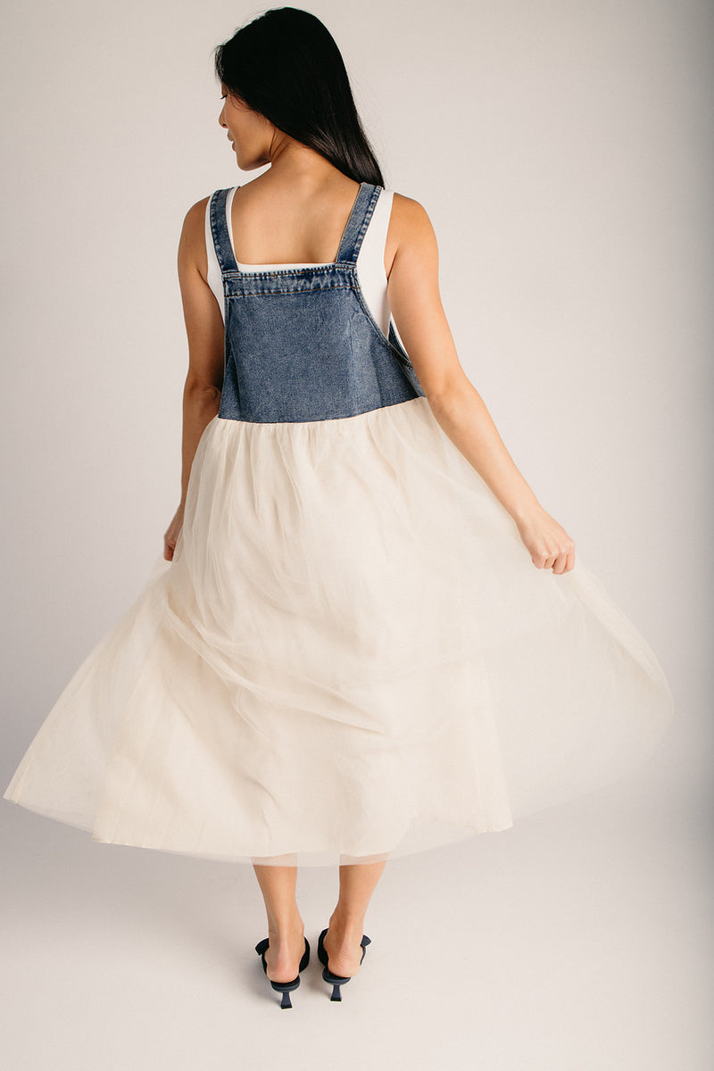 The Hellen Denim Overall Dress in Denim + Cream 3X-Large