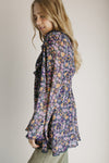 The Crowley Floral V-Neck Blouse in Navy