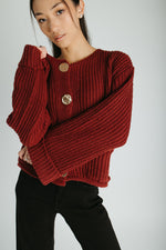 The Jeanette Button Front Cardigan in Burgundy