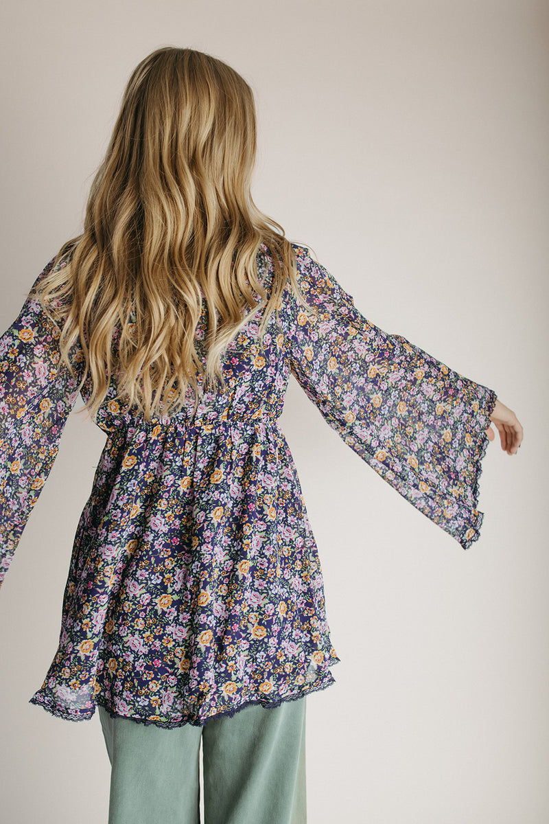 The Crowley Floral V-Neck Blouse in Navy