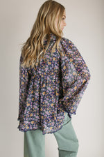 The Crowley Floral V-Neck Blouse in Navy