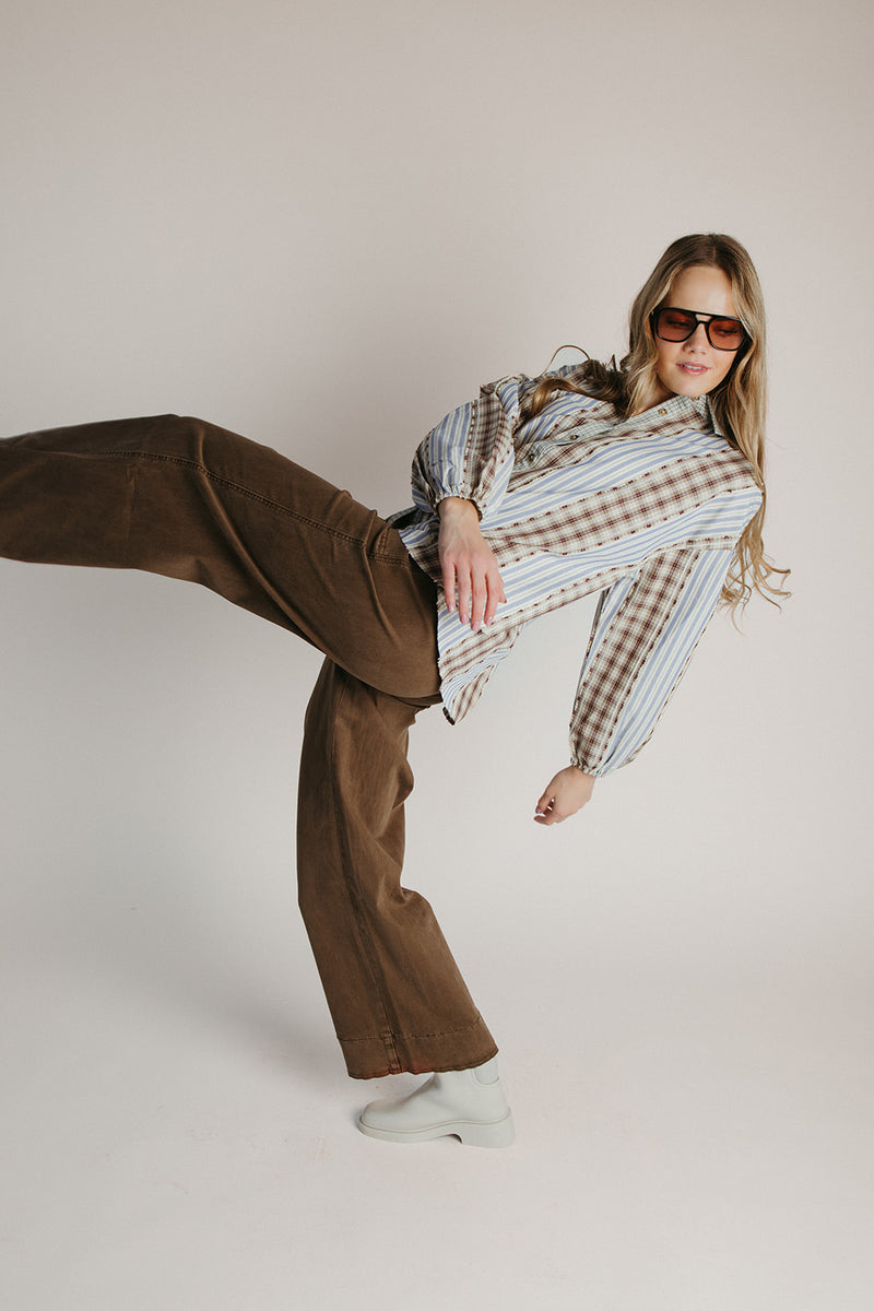 The Hartley Button-Up Blouse in Walnut Combo