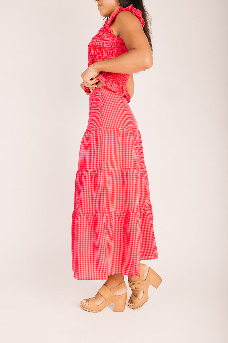 knee length dresses for ladies Willow Gingham Tiered Maxi Dress – Westly main image 1