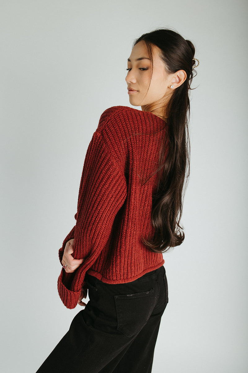 The Jeanette Button Front Cardigan in Burgundy