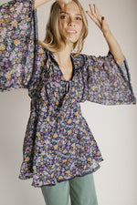 The Crowley Floral V-Neck Blouse in Navy