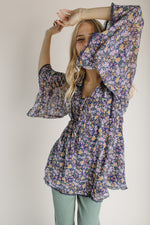 The Crowley Floral V-Neck Blouse in Navy