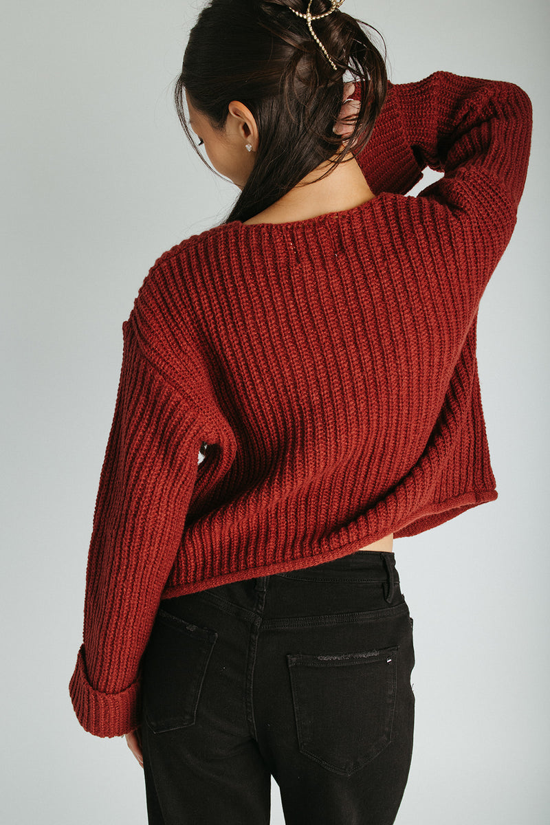 The Jeanette Button Front Cardigan in Burgundy