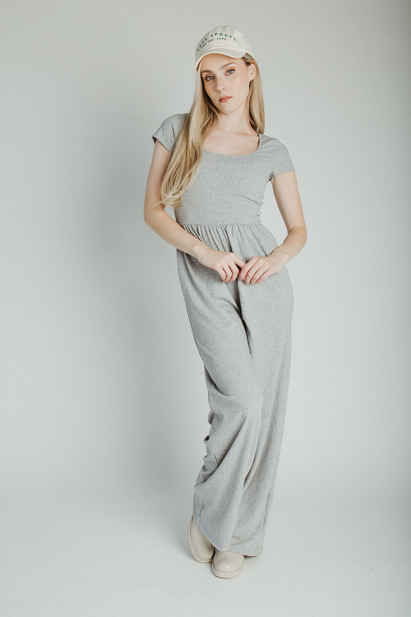 The Vecina Ribbed Jumpsuit in Heather Grey