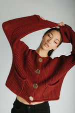 The Jeanette Button Front Cardigan in Burgundy