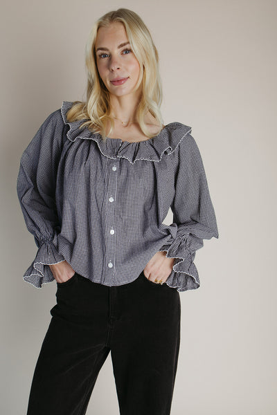 The Donaldson Gingham Ruffle Blouse in Black – Piper & Scoot