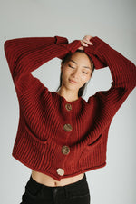 The Jeanette Button Front Cardigan in Burgundy
