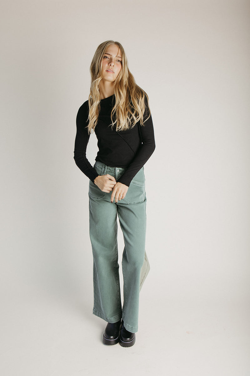 The Ginny Asymmetrical Long Sleeve Tee in Black