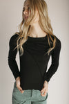 The Ginny Asymmetrical Long Sleeve Tee in Black