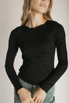 The Ginny Asymmetrical Long Sleeve Tee in Black