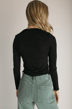 The Ginny Asymmetrical Long Sleeve Tee in Black
