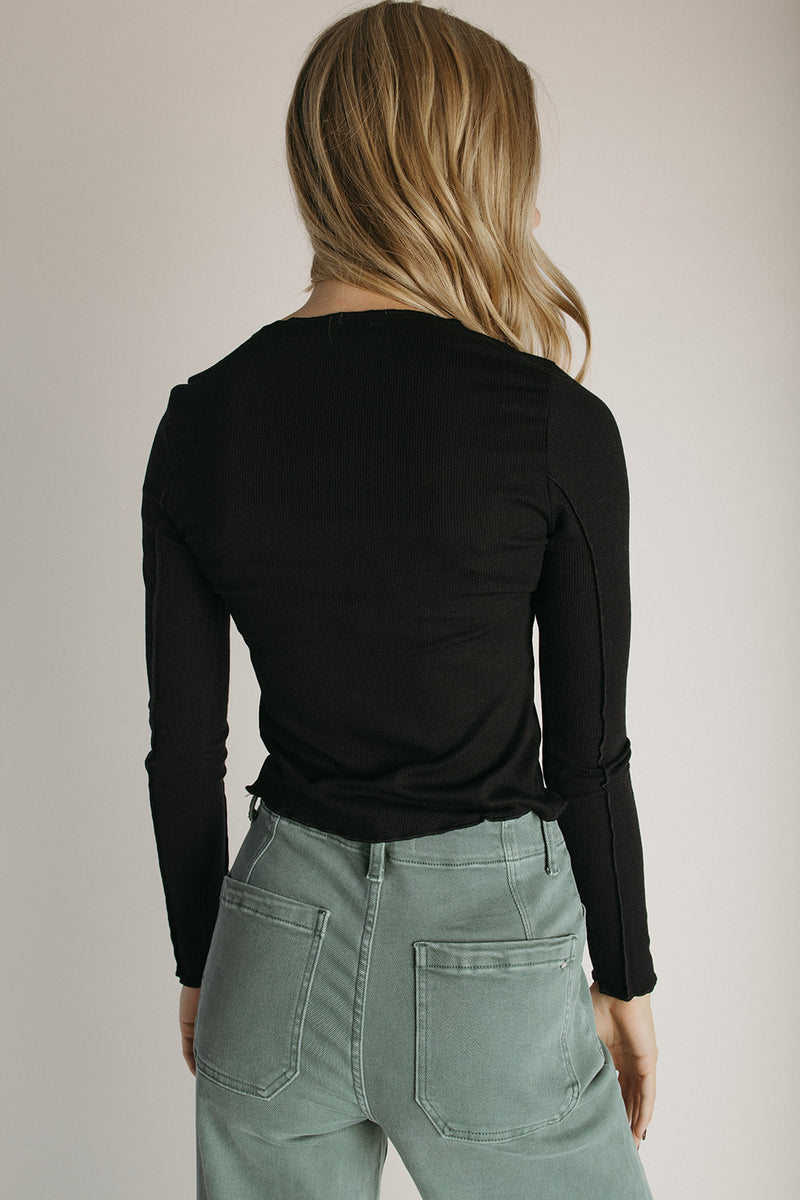 The Ginny Asymmetrical Long Sleeve Tee in Black