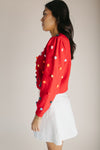 The Halls PomPom Knit Sweater in Red