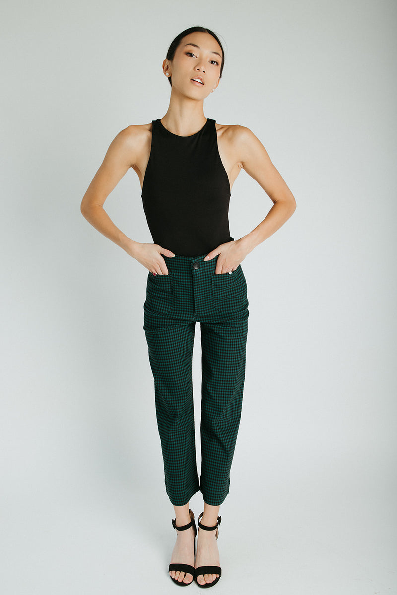 The Lissa Straight Leg Gingham Pant in Hunter Green