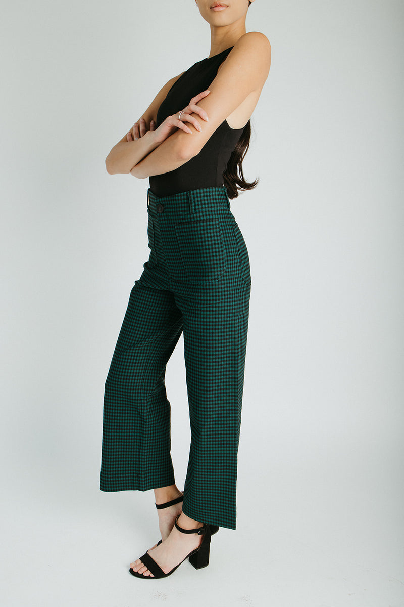 The Lissa Straight Leg Gingham Pant in Hunter Green