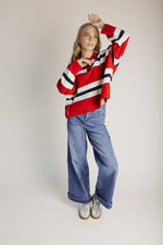 The Stephanie Striped Rugby Sweater in Red+ Navy
