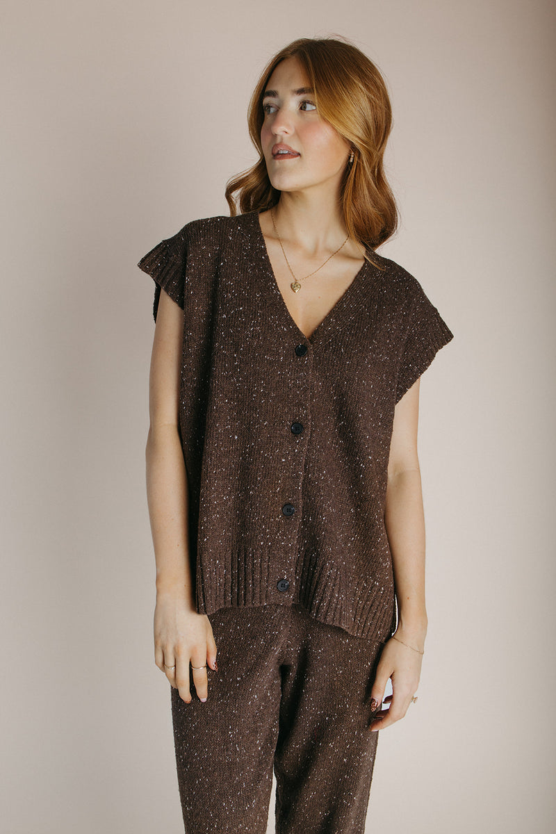 The Kline Button-Up Sweater Vest in Dark Chocolate