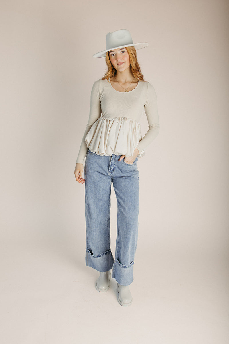 The Robbie Cloud Knit Blouse in Oatmeal