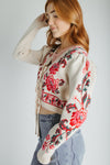 The Callie Floral Cardigan in Ivory + Red