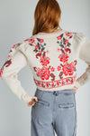 The Callie Floral Cardigan in Ivory + Red