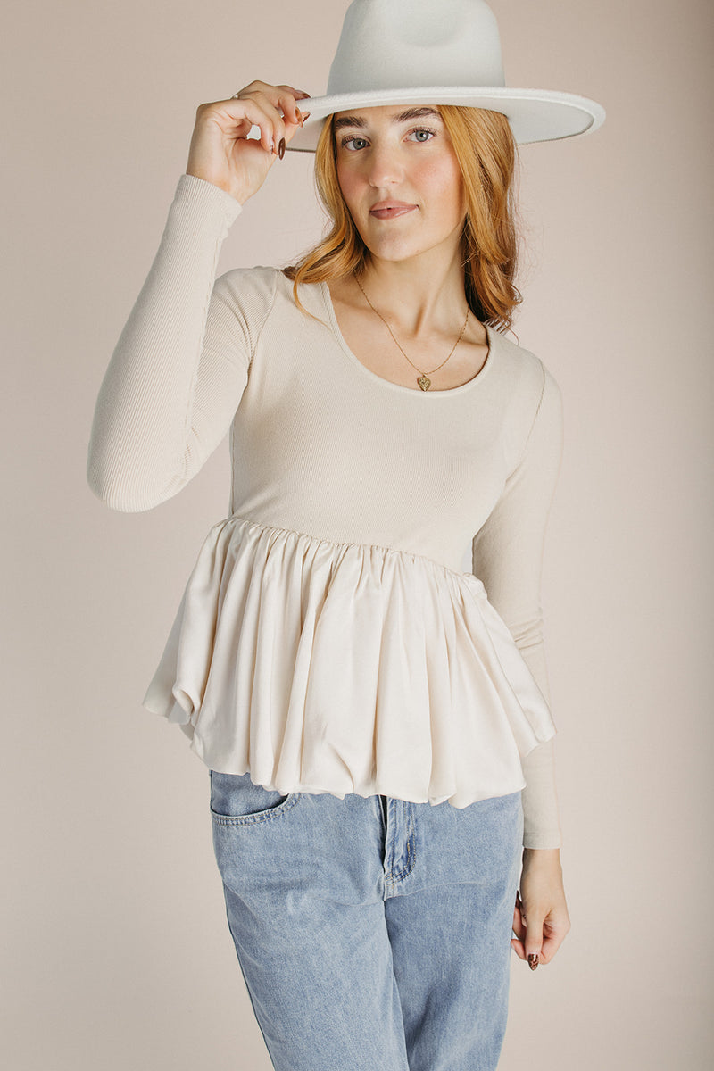 The Robbie Cloud Knit Blouse in Oatmeal