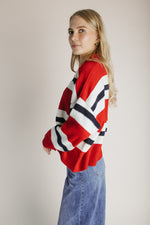 The Stephanie Striped Rugby Sweater in Red+ Navy