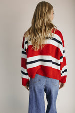 The Stephanie Striped Rugby Sweater in Red+ Navy