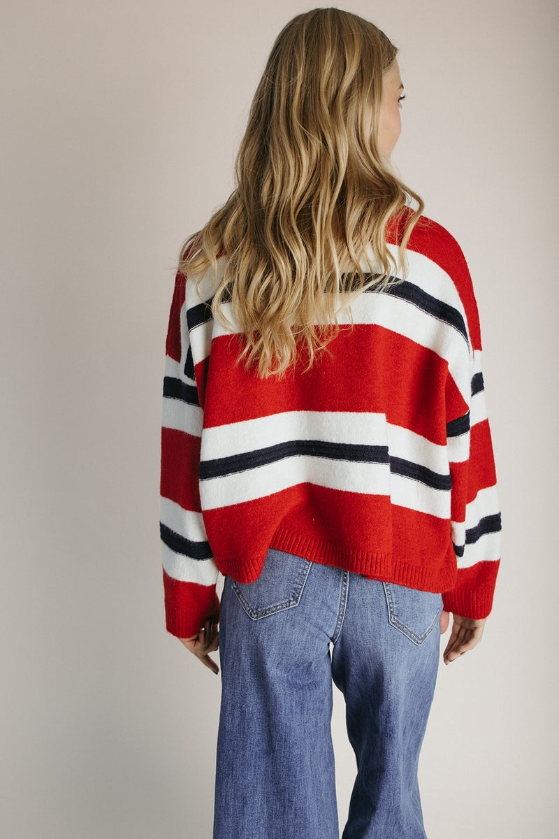 The Stephanie Striped Rugby Sweater in Red+ Navy