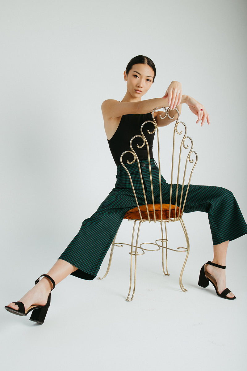 The Lissa Straight Leg Gingham Pant in Hunter Green