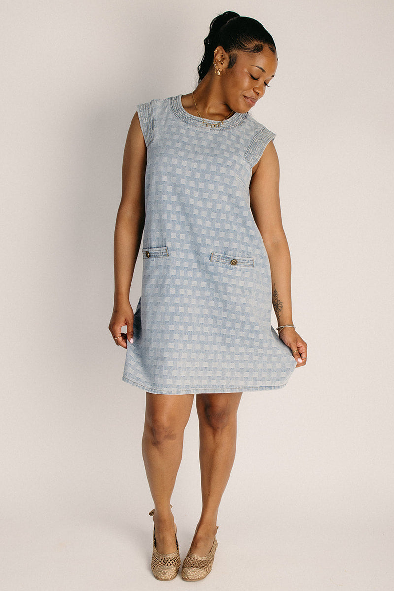 denim tank dress The Dalley Patterned Tank Dress in Denim Small