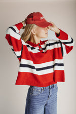 The Stephanie Striped Rugby Sweater in Red+ Navy
