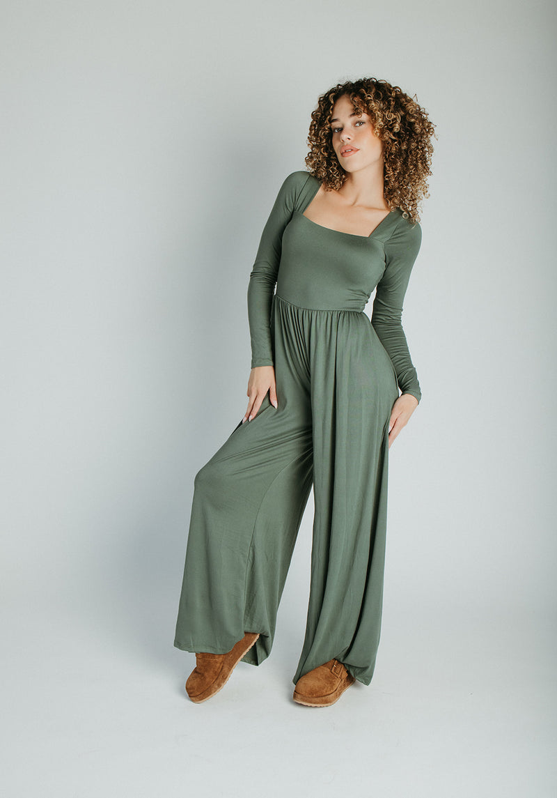 The Pippin Twist Detail Jumpsuit in Army Green