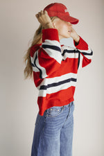 The Stephanie Striped Rugby Sweater in Red+ Navy